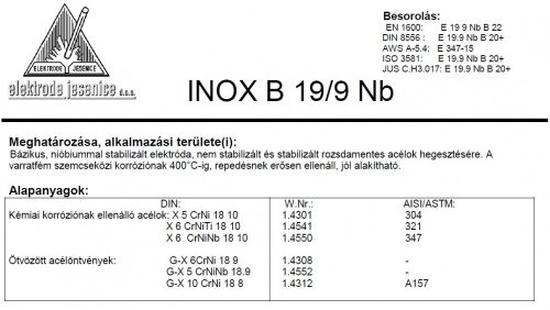 Elektróda INOX B 19/9 NB 3.25 mm