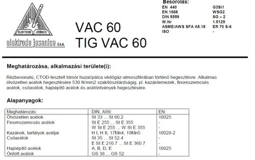 Hegesztő huzal VAC 60 1.2/15 kg SG2