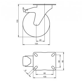 Kerék önbeálló talpas műanyag felnis fékezhető 125 fekete 31204