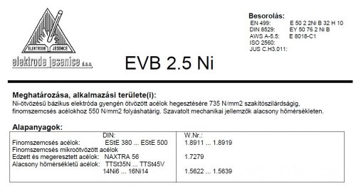 Elektróda bázikus EVB 2,5 NI 5.00 mm