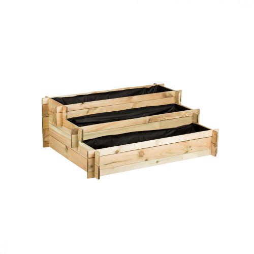 Fenyő magaságyás geotextíliával Stepnature 3 szintes natúr 113x40x88cm